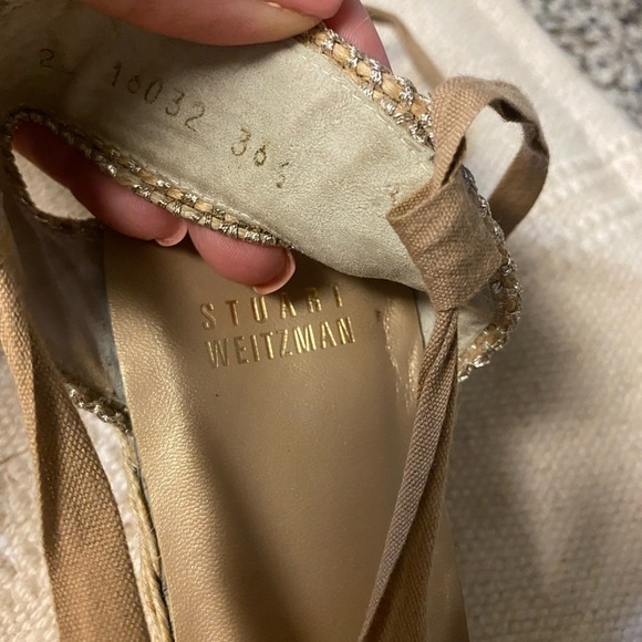 STUART WEITZMAN Beige leather Fabric Ankle Tie Espadrille Sandals SZ 6.5 - Picture 12 of 13